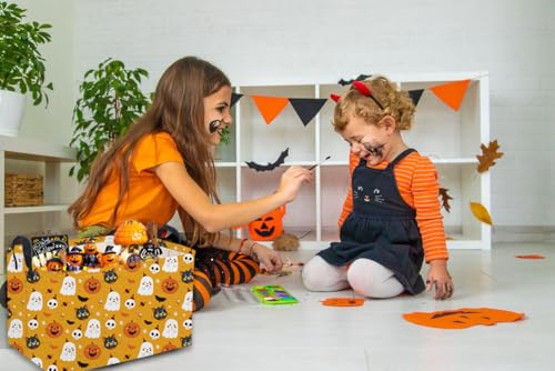 Rectangular Kids Basket,Halloween Basket.Cute Baskets for Room Decor, Pumpkin Baskets with Handles.Books Bins,Gifts Box. (Yellow Halloween) - color: Yellow Halloween