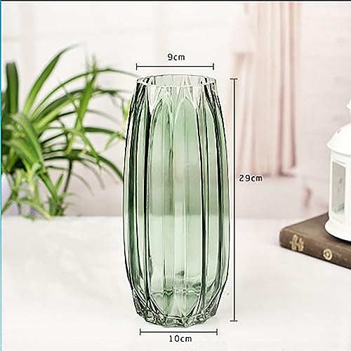 Lucky Bird Green Ribbed Glass Vase - Modern Tall/Short Centerpiece for Flowers, Candles & Decor (H12.0inch) - color: Green, size: H-11.8inch