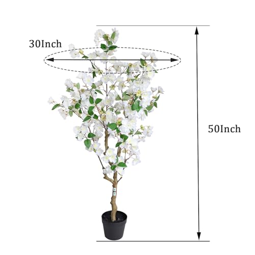 momoplant Artificial Cherry Blossom Tree 4.2FT Lifelike Silk Faux Tree Decorative Plant in Pot for Indoor Outdoor (White) - color: White