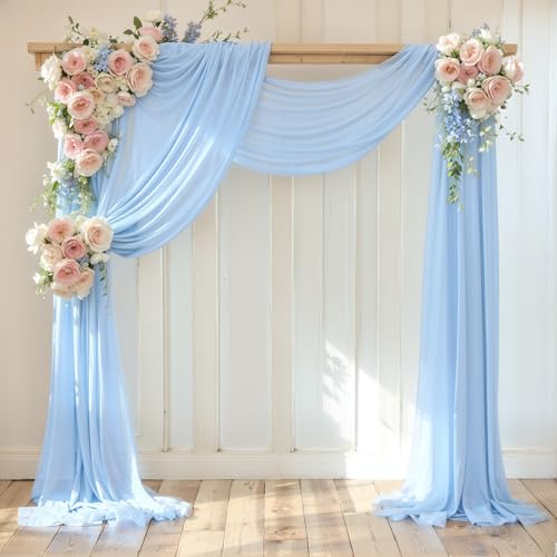 Wedding Arch Draping Fabric, 1 Panel 18FT Baby Blue Sheer Backdrop Curtain Chiffon Fabric Drapery Voile Scarf Draping Panels for Wedding Archway Ceremony Curtain Valance Party Decoration - color: Bayby Blue Drapes Curtain, size: (1 Panel )6 Yards/18ft