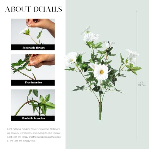 Artificial Flowers for Outdoor Window Box & Porch Decor, UV Resistant Faux Hanging Morning Glory Flowers for Patio, Balcony Cottage Garden Realistic Outdoor Floral 13.3" No Pot (White) 8PCS - color: White 8pcs