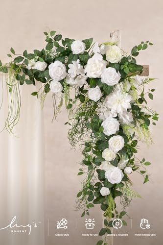 Ling's moment Wedding Arch Flowers, Lily White, 6.5FT | Artificial Rose Floral Garland, Ceremony Arbor Backdrop Decoration, Sweetheart Table, Birthday Party & Baby Shower, Realistic - color: Wht-lily White