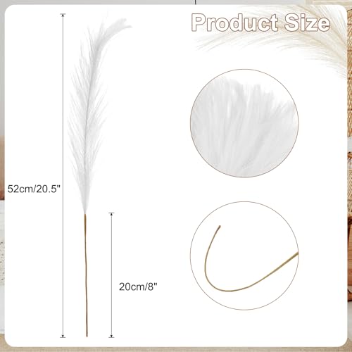 uxcell 50 Pcs Faux Pampas Grass 52cm/20.5" Artificial Fake Dried Pampas Grass Decor with Stem for Floor Vase Filler, Wedding Decoration, Home Decoration, White - color: White