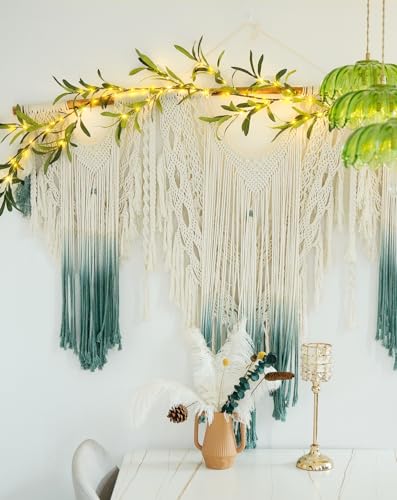 JMEXSUSS Artificial Olive Lighted Garland for Fireplace Decor, 100 LED 6 Ft Christmas Mantel Garland Fairy Lights Battery Operated, Vines with Lights for Table Bedroom Wedding Easter Spring Decoration - color: Olive