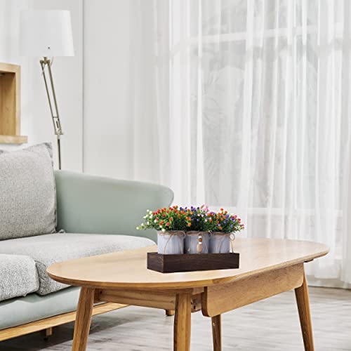 CALAVAK Decorative Centerpiece Wooden Tray with 3 Metal Potted Artificial Milan Flowers Rustic Country Farmhouse Décor for Dining Room, Living Room and Kitchen Table - style: Milan Flowers