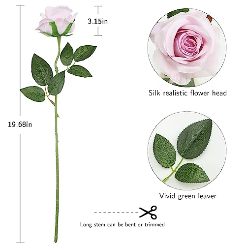 Tifuly Light Purple Roses Artificial Flower - 12 Pcs Long Stem Silk Roses, Realistic Fake Roses with Stems for Bridal Bouquets, Home and Office DIY Decor - color: Light Purple
