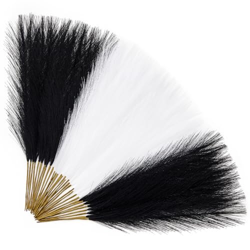 Alecono 𝟯𝟬𝙋𝙘𝙨 Pampas Grass 17in, Black and White Pampas Grass for Home Decoration, Faux Pampas Grass Decor for Wedding Centerpieces Birthday Party - color: White, Black, size: 30pcs