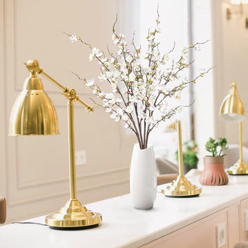 Sggvecsy Artificial Plum Blossom Flowers 4 Pcs Faux Cherry Blossom Stems Faux Silk Plum Blossom Branches 36.2’’ Fake Flowers Long Stems for Vase Arrangements Home Wedding Table Decor (White) - color: White