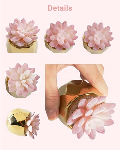 VIVERIE Mini Succulents Plants Artificial in Pots-Pink with Golden Ceramic, Christmas Small Fake Succulents Plants for Home Decor Indoor for Women, Set of 2, Gifts for Mom - color: Golden-2 Pack