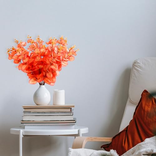 SITUMEIZI 10 Pcs Fall Eucalyptus Stems Fall Flower Fake Orange Eucalyptus Leaves for Thanksgiving Decoations Fall Party Home Bedroom Decor 13.4 inch - color: Autumn