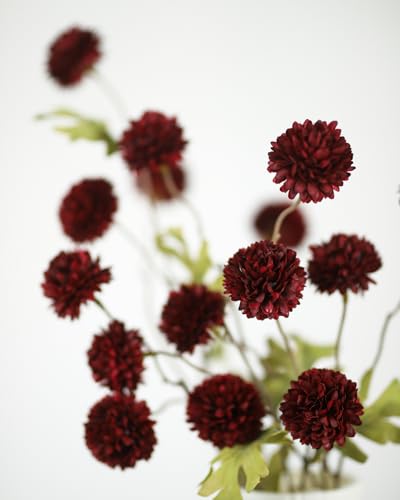 DuHouse 6pcs Artificial Flowers Faux Silk Pompon Mum,Silk Small Mini Chrysanthemum Ball with Stems for DIY Wedding Bouquets Centerpieces Vase Home Table Kitchen Decorations(Burgundy) - color: Burgundy, size: 6pcs