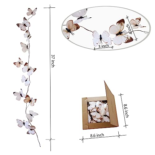 Artificial Butterfly Garland, Fake Butterfly Decorative Vines, DIY 3D Unique Butterfly Hanging Decor for Home Wall Easter Spring Flowers Party Wedding Arch Shopping (White Brown) - color: White Brown