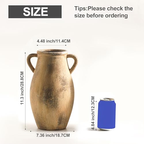 Large Ceramic Vase,11.3 inch Tall Farmhouse Flower Vase with 2 Handles, Terracotta Decorative Flower Vase for Home Decor, Living Room Entryway Table Centerpiece Decor - color: 102-11.3in