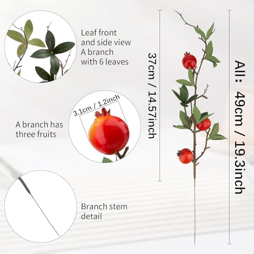 Woration 5PCS Fake Pomegranate Branches Artificial Fruit Branches Set Simulation DIY Decoration Lifelike Props Vase Home Party 19.3inch - color: 19.3 Inch Fake Pomegranate Branches