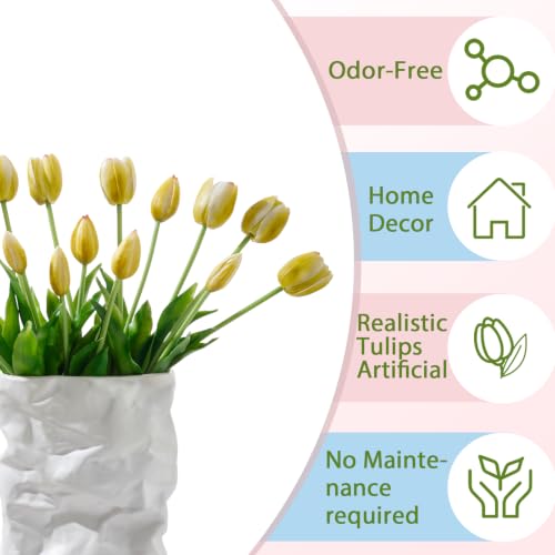 15 Pcs Artificial Flowers Tulips Real Touch Latex Plastic Soft Faux Bouquets for Party, Wedding, Home, Room, Garden Decor (Vintage Yellow) - color: Vintage Yellow