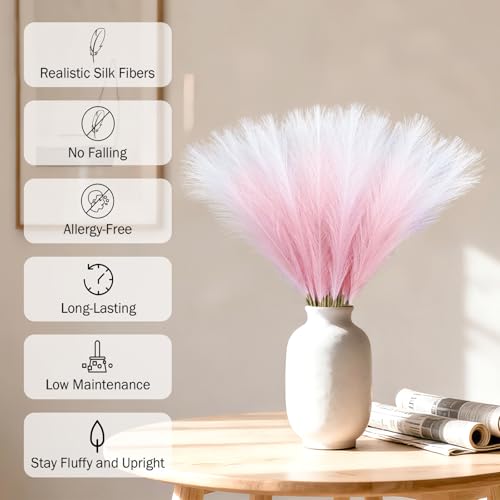 TORONTOKYO Pink Pampas Grass Decor, 50Pcs 21.6 inch, Artificial Short Faux Pompas Grass Small Fluffy Arrangement for Wedding Boho Home Pink Xmas Decor Vase Filler - color: Pink, size: 21.6inch-50Pcs