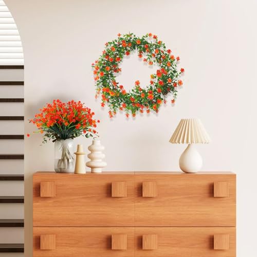 RECUTMS Faux Eucalyptus Garland Plant Fake Vines, Artificial Hanging Eucalyptus Leaves Greenery Vines Arch Kit Flower Green Garlands for Wedding Backdrop Wall Party Home Indoor Outdoor(Orange) - color: Orange