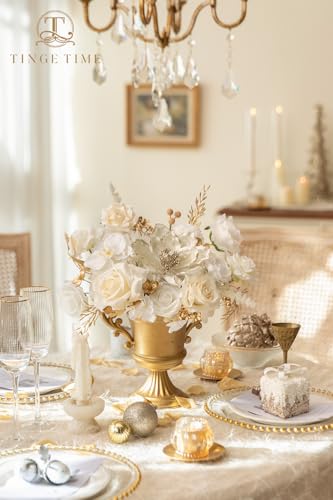 TINGE TIME Roses Artificial Flowers White Faux Flowers Bulk for DIY Bridal Wedding Bouquets Baby Shower Centerpiece Table Home Decorations（Brilliant White） - color: Brilliant White