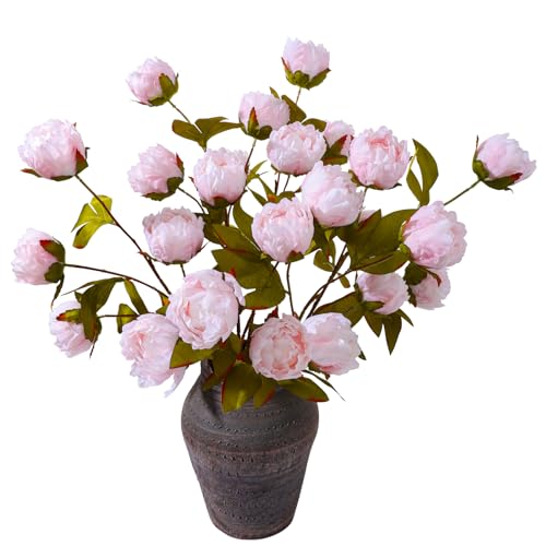 ucky 6 Pcs Pink Artificial Peonies Silk Flowers, 27.6" Long Stem Fake Peonies with Wood-Textured Bendable Branch, Life-Like Texture Large Peony Blooms for Tall Floor Vase, Wedding, Home Office Decor - color: Cjy Pink