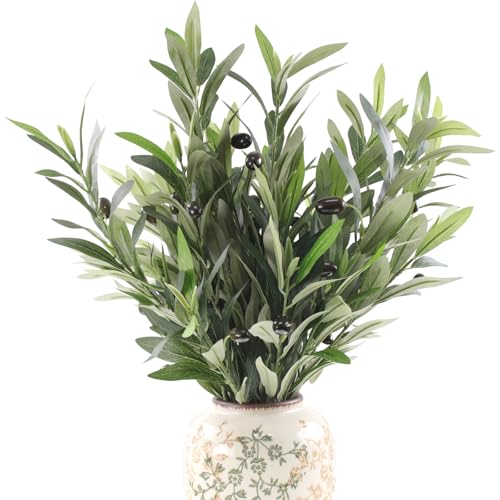 8 Pcs Artificial Olive Branches for Vase, 20" Fake Greenery Olive Stems Faux Green Plants Table Centerpieces for Living Room Bedroom Office Cafe Home Decor - color: 8p