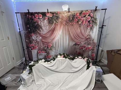 Kate 10x6.5ft Wedding Backdrop Curtain Pink Floral Decor for Ceremony Photography Background Romantic Bridal Shower Party Photo Booth Props with Rose Garland Drapes - size: 10x6.5ft