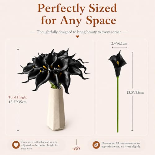 Mandy's 20pcs Pure White Calla Lily Artificial Flowers | 13.5 Inch PU Realistic Bouquet for Vase Elegant Home Decor Centerpiece Wedding Bridal Bouquet Table Decoration - color: Black