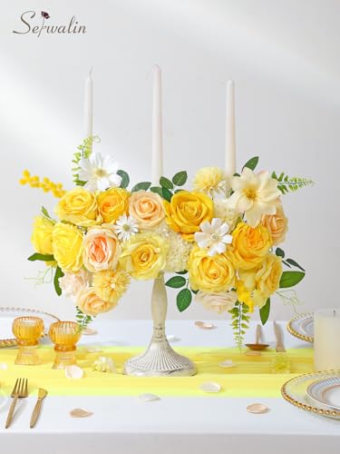 Serwalin Yellow Flowers Artificial, Silk Fake Roses Flowers, Faux Flowers for DIY Wedding Bouquets Cake Decoration Baby Shower Centerpieces Floral Arrangements Party Decor - color: A Yellow, size: Square
