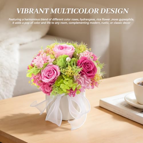 Preserved Flower Bouquet with Vase for Delivery Prime | Natural Forever Rose Gift For Women (Pink Eternal Floral Arrangement) - color: Pink