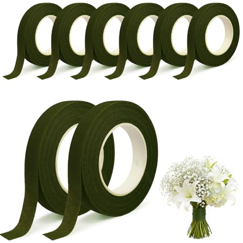 DOMMARE Green Floral Tape Flower Tape, 1/2 Inch 8Pcs Flower Wrapping Tape, Floral Bouquet Supplies for Bouquet Floral Arranging Flowers Stem Wrapping, Wedding Bouquet, Wreath, Garden Decor, 32 Yard - color: 8Pcs Grass Green, style: Normal & Non-sticky