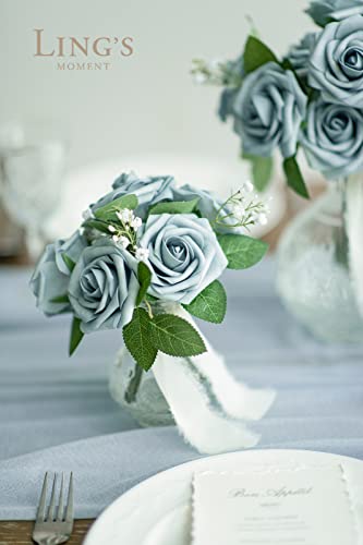 Ling's moment Artificial Roses, Dusty Blue, 3 Inch 50 Pcs | Foam Material, With Stems, DIY Floral, Wedding/Party Decor, Centerpieces/Bouquet - color: Blu- Dusty Blue, size: 50Pcs