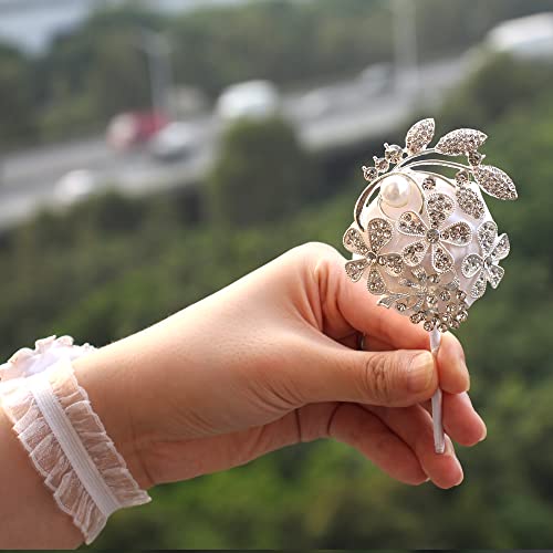 WANLIAN Wrist Corsage with Peal and Rhinestone Corsage and Boutonniere Set for Wedding,Prom,Party (Silver White，2 Pieces) - color: Silver White，2 Pieces