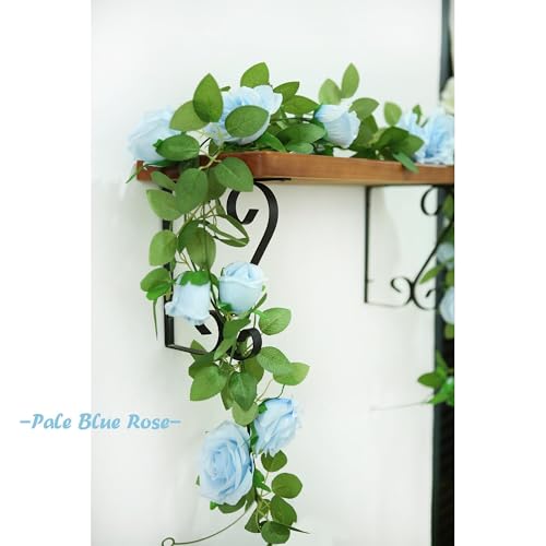 Felice Arts 2 Pack Light Blue Artificial Floral Garland Each 6.5FT Fake Rose Vine Hanging Spring Garland for Wedding Flowers Table Arrangement Room Teepee Mirror Decor - color: Lightblue