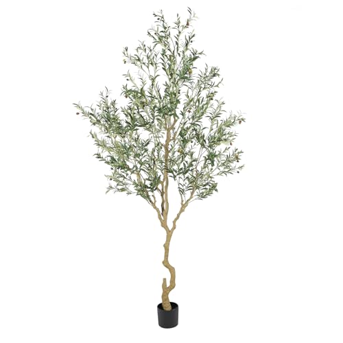 Nafresh Tall Faux Olive Tree，9ft（108in） Realistic Potted Silk Artificial Olive Tree， Fake Olive Trees Indoor with Green Leaves and Big Fruits for Home Office Living Room Stairs Patio Decor. - size: 9ft