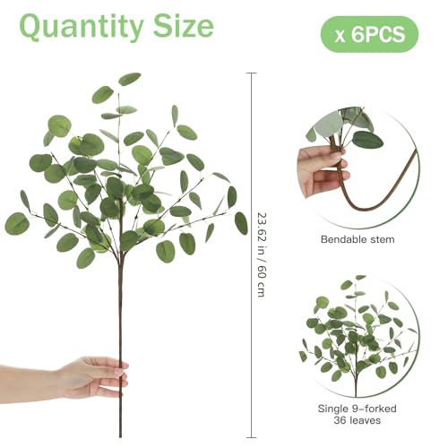 6pcs Eucalyptus Stems Greenery Stems Fake Leaves Artificial Silk Flowers Bouquet Faux Branches Centerpiece Flores Plants for Home Party Decor Wedding Decoration - color: 6pcs-green