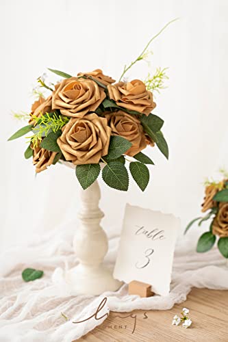 Ling's moment Fall Artificial Flowers 25Pcs Shimmer Gold Roses w/Stems,3" Real Touch DIY Foam Floral for Wedding Bouquet/Centerpieces, Outdoors Party Backdrop, Room/Table, and Garden/Pot Decorations - color: Gld- Gold, size: 25Pcs