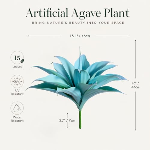 Ttranewsoo Artificial Agave Plants,Large UV Resistant Fake Agave Planters 12" for Indoor and Outdoor Decorating Tropical Plant Succulents Greenery Indoor Decor (Blue,2Pack) - color: Agave12-blue2