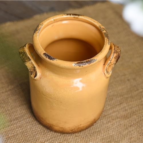 Quoowiit Ceramic Rustic Farmhouse Vase, Distressed Decorative Flower Vase for Home Decor, Ideal Shelf Decor, Yellow Boho Vases for Living Room Bedroom Kitchen Office Centerpiece Table Decorations - color: 6 Inch-yellow