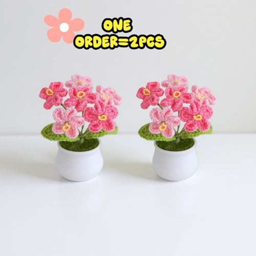 Handmade Forget Me Not Potted - Crochet Myosotis Flowers, Valentines Day Artificial Flower Gift for Women, Cute Crochet Flower Decor for Home Office Desk (DFM-GPINK) - color: Dfm-gpink