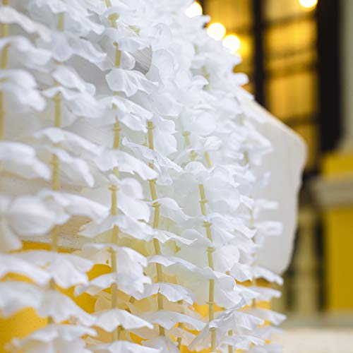 GPARK 10 Pack 6.5 Feet / 78 inch Wisteria Artificial Fake Hanging Flowers Silk Vine Ratta Plants Leaf Garland for Home Wedding Party Garden Outdoor Greenery Wall Decoration White