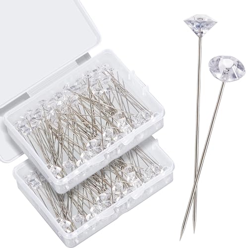 Outus 200 Pieces Diamond Pins for Bouquet 2 Inch Rhinestones Corsages Pins Crystals Gems Floral Diamond for Mother's Day Flower Wedding Bouquet Bridal Hair Accessories Jewelry Decor DIY Craft Sewing