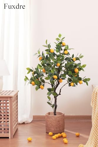 4ft Artificial Lemon Tree with Fake Lemons Floor Plants Artificial for Decor Realistic to Indoor Home Office Fauxe Lemon Tree, Yellow