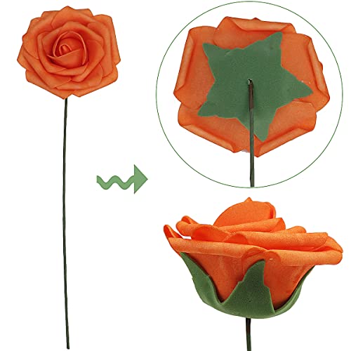 50pcs Artificial Flower，Real Touch Artificial Foam Roses Decoration DIY for Wedding Bridesmaid Bridal Bouquet Centerpieces Party(50, Torrid Orange) - color: Torrid Orange