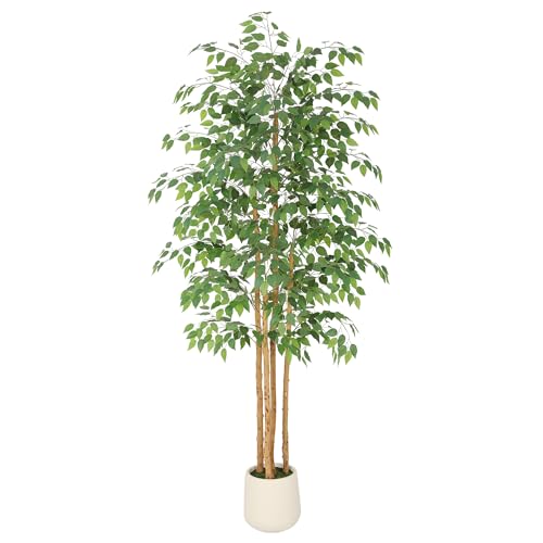Nafresh 7ft Ficus Tree Artificial with Multi-Real Wood Trunks & White Planter, 84in Realistic Texture Potted Faux Ficus Tree, Fake Trees Indoor for Home Office Living Room Bedroom Porch Decor - size: White Planter - 6.99ft