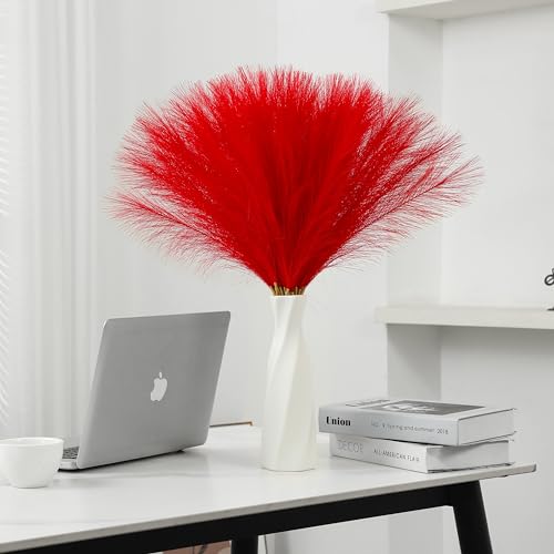50pcs 22" Red Pampas Grass - Faux Pampas Grass Decor Pompas Floral Arrangement and Vase Filler for Boho Home Wedding Mothers Day Decoration - color: Red, size: 50pcs
