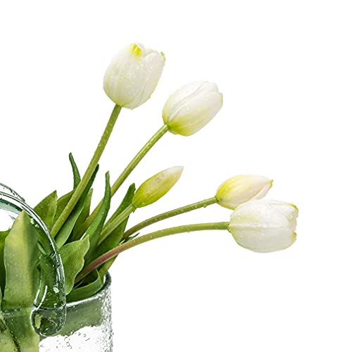 DUYONE 15Pcs Artificial Tulips Flowers, Soft Touch Realistic Latex Tulips Bouquet for Home Office Wedding Party Garden Decor, Fake Flowers for Centerpieces Dining Table Living Room Spring(White,15pcs) - color: A Style-15pcs White 15pcs(no Vase)