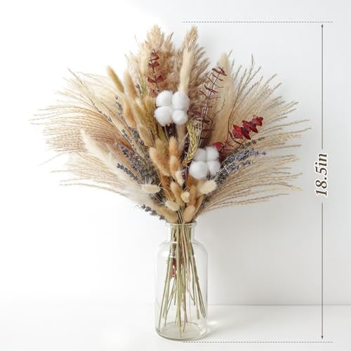 Dried Flowers Bouquet - Natural Pampas Grass Boho Decor Flower Arrangements for Rustic Home Bedroom Wedding Western Modern Decorations