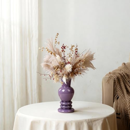 Handmade Glass Vase with Porcelain-Like Finish 8" Roman Column Vase for Flowers Matte Morandi Mother's Day Vase for Modern Home Decor Easter Table Decorations (Lavender) - color: Lavender