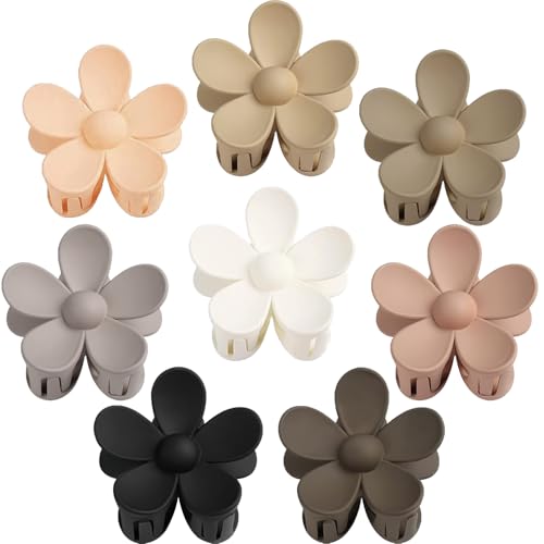 Flower Hair Clips, 8PCS Large Claw Clips for Women Thick Thin Hair, Big Cute Matte Hawaiian Flower Hair Claw Clips for Women Girls Styling Gifts 8 Neutral Colors - color: Color C:Neutral Color