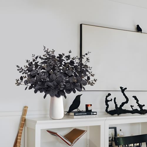 Yen Jean 20PCS Black Halloween Decor Artificial Flowers Bulk - Eucalyptus Stems Branches Decorations for Table Indoor Centerpieces Party Supplies - style: Black