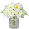 TOPIA Fake Flowers Artificial Gerbera Daisies Bouquet Silk White 10 Stems Match with Wild Flowerets